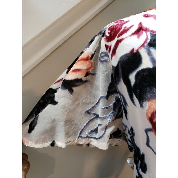 Aakaa Fit & Flare Dress Women's Large Multi Floral Lined Velour Tie Waist V Neck - Picture 13 of 16